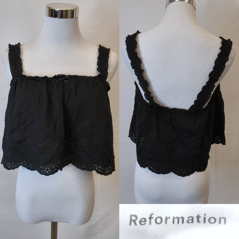 Reformation Cropped Tank Top Women's S Embroidered Eyelet Flowy Black #W5548